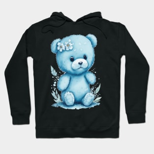 blue teddy bear around Flowers: Scattered Watercolor in Pastel Colors Hoodie